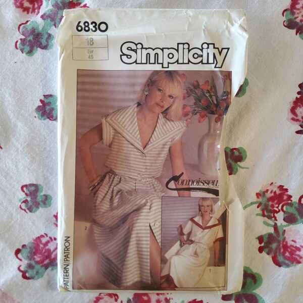 Simplicity Connoisseur 6830 Complete Uncut Factory Folds Vintage 80s Sewing Pattern Sailor Style Sexy Dress Size 18 Bust 40 Timeless