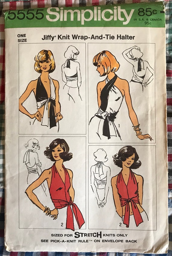 Authentic 1970s Simplicity 5555 Jiffy Knit Wrap and Tie Halter Top