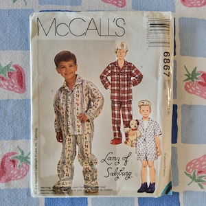 McCalls 6867 Complete Uncut Factory Folds Vintage 90s Sewing Pattern Lanz of Salzburg Pajamas Short or Long Button Up Size 4-6 Chest 23-25