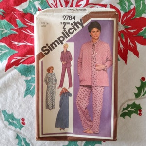 Simplicity 9784 Complete Uncut Factory Folds Vintage 80s Sewing Pattern Quilted Bed Jacket Bathrobe Pajamas Victorian Ruffle Neck Sz 16 38