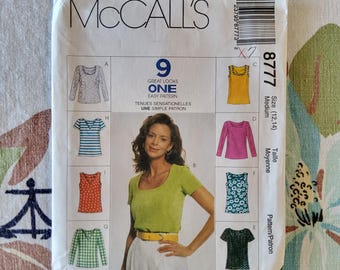 McCalls 8777 Completo Sem Cortes Dobras de Fábrica Vintage 1997 Padrão de Costura 9 Blusas de Tricô com Ótimas Opções Tamanho Médio 12 14 Busto 34 36