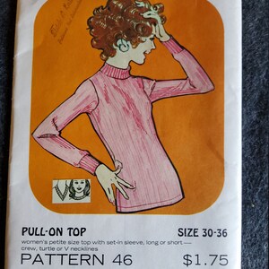 Kandel Knits Patterns for Knits 46 Complete Uncut Factory Folds Vintage 70s Sewing Pattern Pull On Women&#39;s top