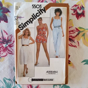 Simplicity 5503 Cut Complete Vintage 80s Sewing Pattern Strappy Jumpsuit Romper Sundress Pumpkin Breeches Size 10 Bust 32.5