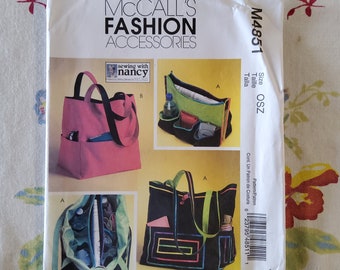 McCalls 4851 Complete Uncut Factory Folds Sewing Pattern Nancy Zieman Useful Utilitarian Totes Organizers Bags