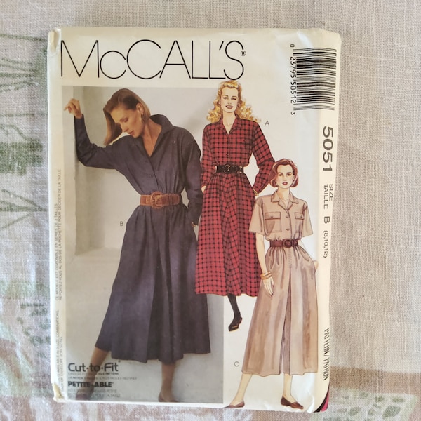 McCalls 5051 Complete Uncut Factory Folds Vitnage 90s Sewing Pattern Day Dress OR JUMPSUIT Hot Damn It's Cute Size 8-12 Bust 31.5-34