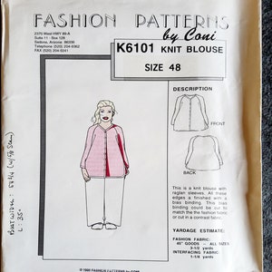 Fashion Patterns by Coni K6101 Vintage 90s Connie Crawford Knit Blouse Sewing Pattern Plus Size Round Bodies Size 48