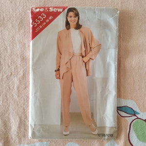 Butterick See & Sew 5533 Complete Uncut Factory Folds Vintage 80s Sewing Pattern Career Relaxed Separates Draped Blazer Pegged Pants 14-18