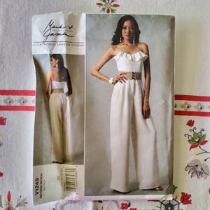 Vogue 1249 Complete Uncut Factory Folds Sewing Pattern Mark & James Badgley Mischka Strapless Jumpsuit Super Classy Sexy Palazzo Size 14-20