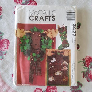 McCalls Crafts 3427 Completo Sem Cortes Fábrica Dobra Vintage 2001 Padrão de Costura Decoração de Natal para Feriados Guirlanda Temática de Alce Meia Cartão Cabide