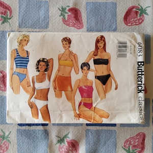 Butterick 6083 Complete Uncut Factory Folds Vintage 1999 90s Sewing Pattern Two Piece Swimsuits Bikini Tankini Skirt Bandeau Sz 14-18 36-40