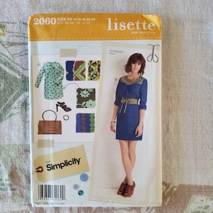 Simplicity 2060 Complete Uncut Factory Folds Lisette Sewing Pattern Modern Design Board Liesl and CO Shift Dress Accessories 6-14 or 14-22