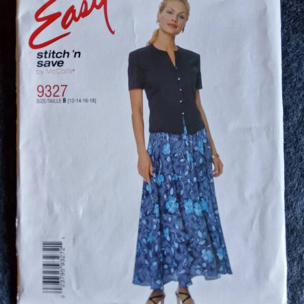 McCalls Easy Stitch N Save 9327 Complete Uncut Factory Folds Classic Princess Blouse and Flared Skirt Always Fashionable Easy to Make