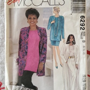 McCalls 6292 Komplett oklippt fabriksveck Vintage 90-tals damklänning med lång jacka, tunika, topp, pennkjol, byxor, storlek 8 10 12