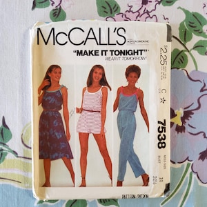 McCalls 7538 Complete Uncut Factory Folds Vintage 80s Make It Tonight Wear It Tomorrow Romper Jumpsuit Dress Sewing Pattern Sz  10 Bust 32.5
