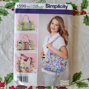 Simplicity 1599, complet non coupé, plis en usine, patron de couture, sacs à main, sacs à bandoulière, courtepointes, coton extravagant