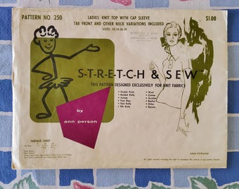 Stretch & Sew 250 Complete Uncut Factory Folds Vintage 70s Ann Person Stretch Sewing Pattern Tab Front Top with Cap Sleeves Bust 28-44
