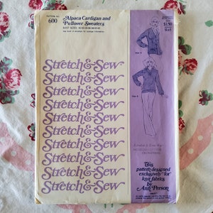 Stretch & Sew 600 Complete Uncut Factory Folds Vintage 70s Sewing Pattern Ann Person alpaca Cardigan Pullover Sweaters Bust Size 30-42