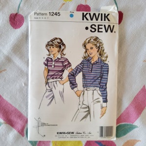 Kwik Sew 1245 1246 Complete Uncut Factory Folds Never Opened Vintage 80s Sewing Pattern Kids Polo Rugby Style Shirts Size 4-7 or 8-14