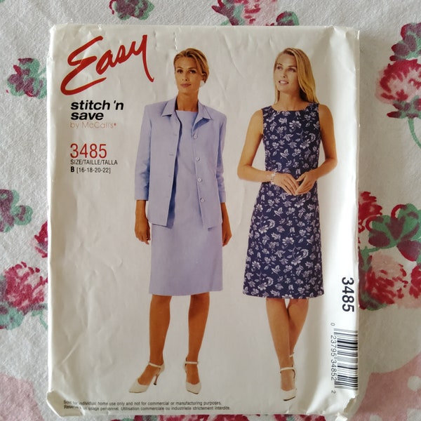 McCalls 3485 Complete Uncut Factory Folds Sewing Pattern Simple Sheath Dress Collared Jacket Great in Linen Multiple Sizes Available