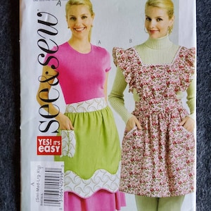 Butterick See & Sew 4838 Complete Uncut Factory Folds Retro Fabulous Kitchen Aprons Half and Full Great Stash Buster Nothing Underneath?