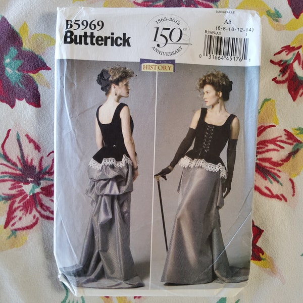 Butterick 5969 Complete Uncut Factory Folds Sewing Pattern Making History (Sort Of) Bustle Skirt and Flounced Corset Size 6-14 Bust 30.5-36