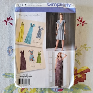 Simplicity 2219 Complete Uncut Factory Folds Sewing Pattern Knit Dresses Day to Evening Shirred Bust Yoked Neckline Multiple Sizes Available