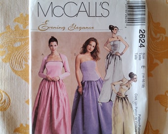 McCalls 2624 Complete Uncut Factory Folds Vintage Y2K Sewing Pattern 2 Piece Evening Gowns Bustier Over Full Long Skirt Optional Shrug 14-18