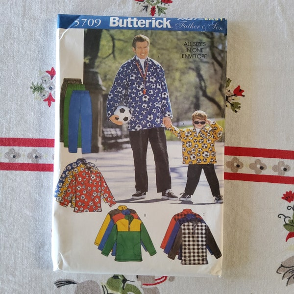 Butterick 5709 Komplette Uncut Factory Folds Vintage 90er Jahre Schnittmuster Fleece Jacke und Hose Vater/Sohn Elternteil/Kind Größe XS-XL/XS-L