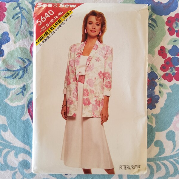 Butterick 5640 Complete Uncut Factory Folds Vintage 80s Sewing Pattern Oversized Blazer Shell Flared Skirt Size 12-16 Bust 34-38