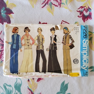 Simplicity 7226 Complete Uncut Factory Folds Vintage 70s Sewing Pattern WIDEST Leg Pants Ever Vests Pantsuit Size 10 Bust 32.5 Waist 25