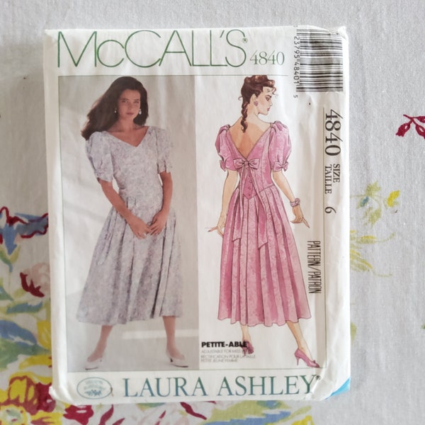 McCalls 4840 Complete Uncut Factory Folds Vintage jaren 90 Naaipatroon Laura Ashley Romantic Puff Sleeve Princess Bodice Dress Maat 6 12 of 16