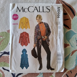 McCalls 6444 Complete Uncut Factory Folds Sewing Pattern Draped Knit Cardigans Open Front Hooded Option Easy Knits Multiple Sizes Available