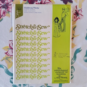 Stretch & Sew 860 Complete Uncut Factory Folds Vintage 70s Sewing Pattern Children&#39;s Elastic Waist Wide Leg Pants Size 1-12 Waist 18-30