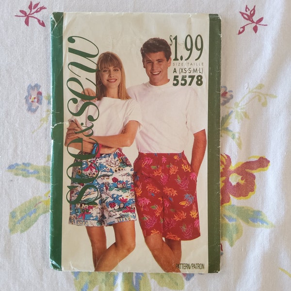 Butterick See & Sew 5578 Cut Complete Vintage 80s Unisex Huge Shorts Sewing Pattern Size XS S M L Board Shorts Loud Prints Required