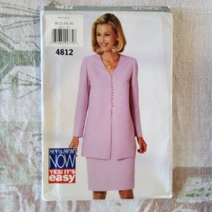 Butterick 4812 Complete Uncut Factory Folds Vintage 90s Sewing Pattern Skirt Suit Long Jacket Baby Buttons Pencil Skirt Size 12-16 34-38