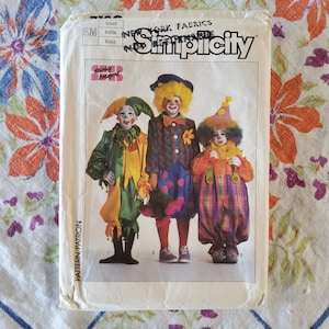 Patrón de costura vintage de los años 80 Simplicity 7120, sin cortar, de fábrica, para disfraces de payaso de Shirley Botsford, Halloween, circo, terror, tallas S 2-4