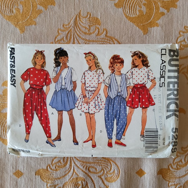 Butterick 5289 Complete Uncut Factory Folds Vintage 90s Sewing Pattern Hideous Children's Clothes Hammer Pants Tops Skirts Skorts Sz 12-14