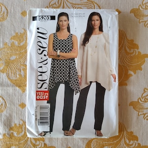 Butterick 5203 Complete Uncut Factory Folds See & Sew Sewing Pattern Easy Shark Bite Top Tunic Slim Pull On Pants Multiple Sizes Available