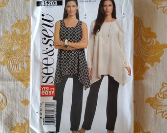 Butterick 5203 Complete Uncut Factory Folds See & Sew Sewing Pattern Easy Shark Bite Top Tunic Slim Pull On Pants Multiple Sizes Available