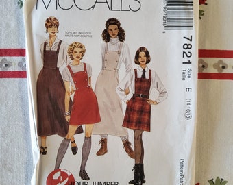 McCalls 7821 Complete Uncut Factory Folds Vintage 90s Sewing Pattern Button Front Jumper Dress Mini Midi Maxi Naughty or Nice Multiple Sizes