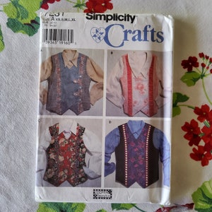 Simplicity Crafts 7231 Complete Uncut Factory Folds VNTG 90s Sewing Pattern Pieced Vest Weskit Waistcoat  Quilted Side Closure XS-XL 30.5-46