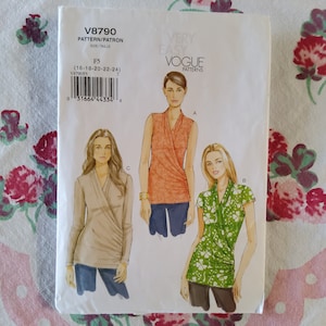 Vogue 8790 Complete Uncut Factory Folds Sewing Pattern Surplice Draped Knit Top Sleeveless Short or Long Plus Size 16-24 Bust 38-46