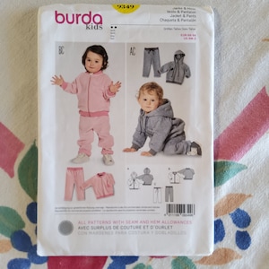 Burda 9349 Complete Uncut Factory Folds Sewing Pattern Hoodie Sweatpants Baby Loungewear Activewear Size 6m to 3 yrs