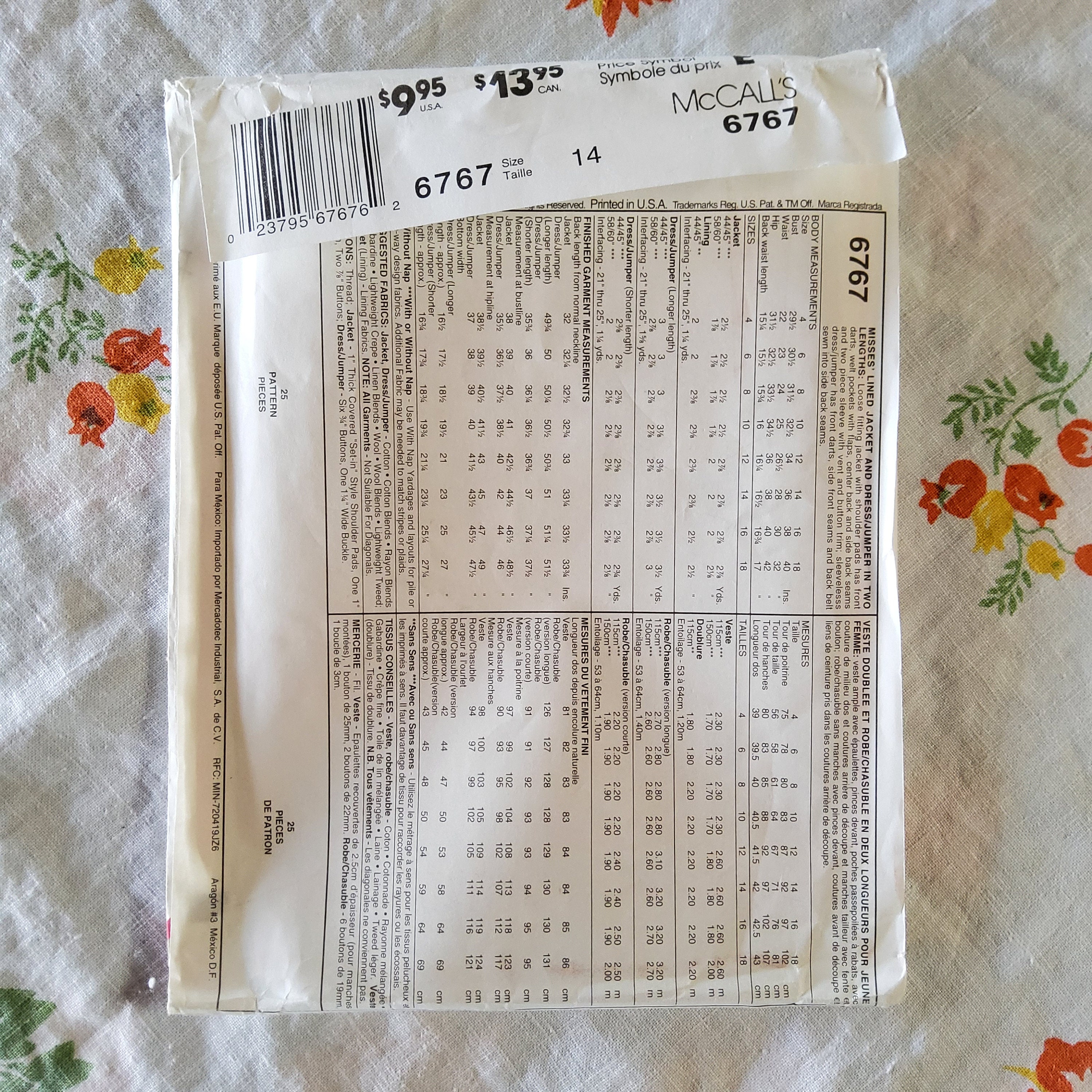 Mccalls 6767 Complete Uncut Factory Folds Vintage 90s Sewing Pattern ...