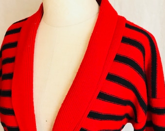 Fantastic 1980s Christian Dior Striped Boatman Cardigan Black Red and Fabulous Timeless Chic Fashion