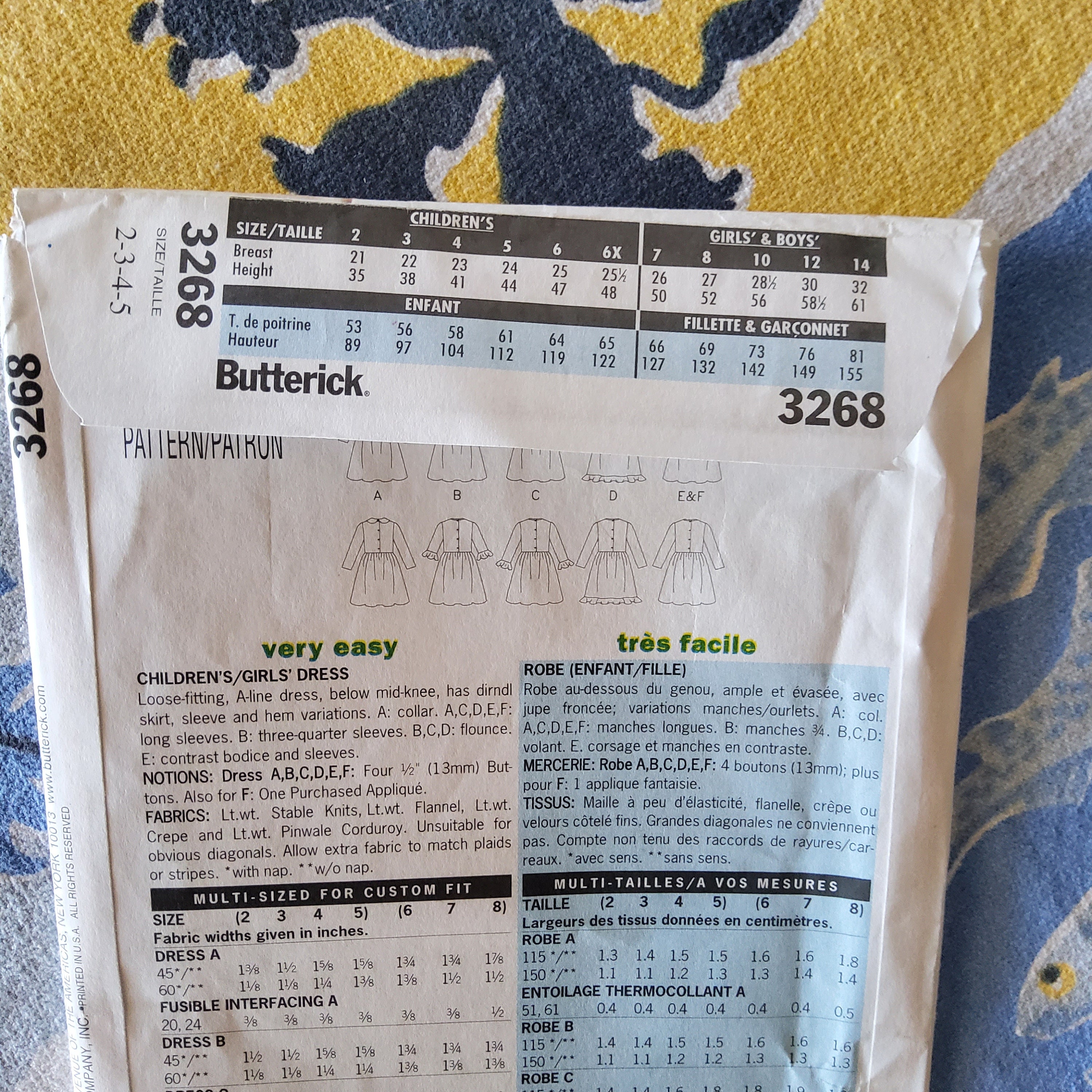 Butterick 3268 Complete Uncut Factory Folds Early 2000s Sewing