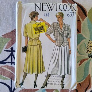 New Look 6333 Komplett oklippt fabriksveckat vintage 80-tals sömnadsmönster enorma axlar kortärmad jacka veckad kjol set storlek 8-18 31.5-40