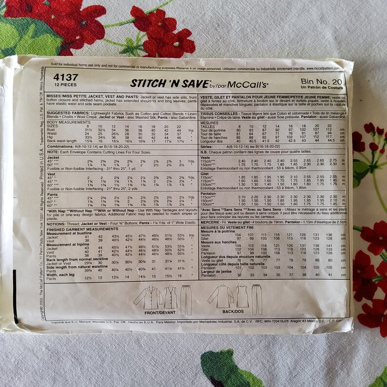 Mccalls 4137 Complete Uncut Factory Folds Easy Stitch 'n Save Sewing ...