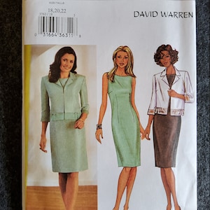 Op de afbeelding: Een naaipatroon voor een jurk en een jas. Het patroon is van Butterick en is voor maten 18, 20 en 22. Het patroon heet David Warren.