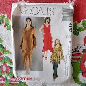 McCalls 4162 Complete Uncut Factory Folds Sewing Pattern Asymmetrical Layered Hemline Dress or Tunic Top  Artsy Flowy Plus Size 18W-24W